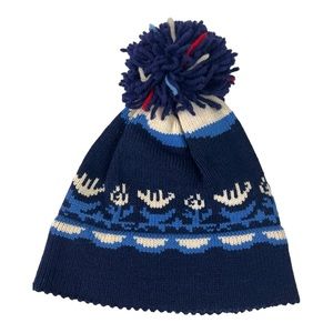 Obermeyer VTG Wool Ski Hat/Beanie/Toque Blue/White US Made One‎ Size Fits Most